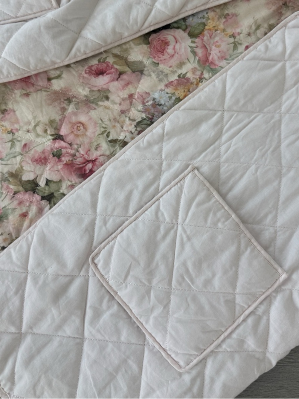 Selkie Floral Quilted Puffer Jacket in Pink and Cream - Picture 6 of 9